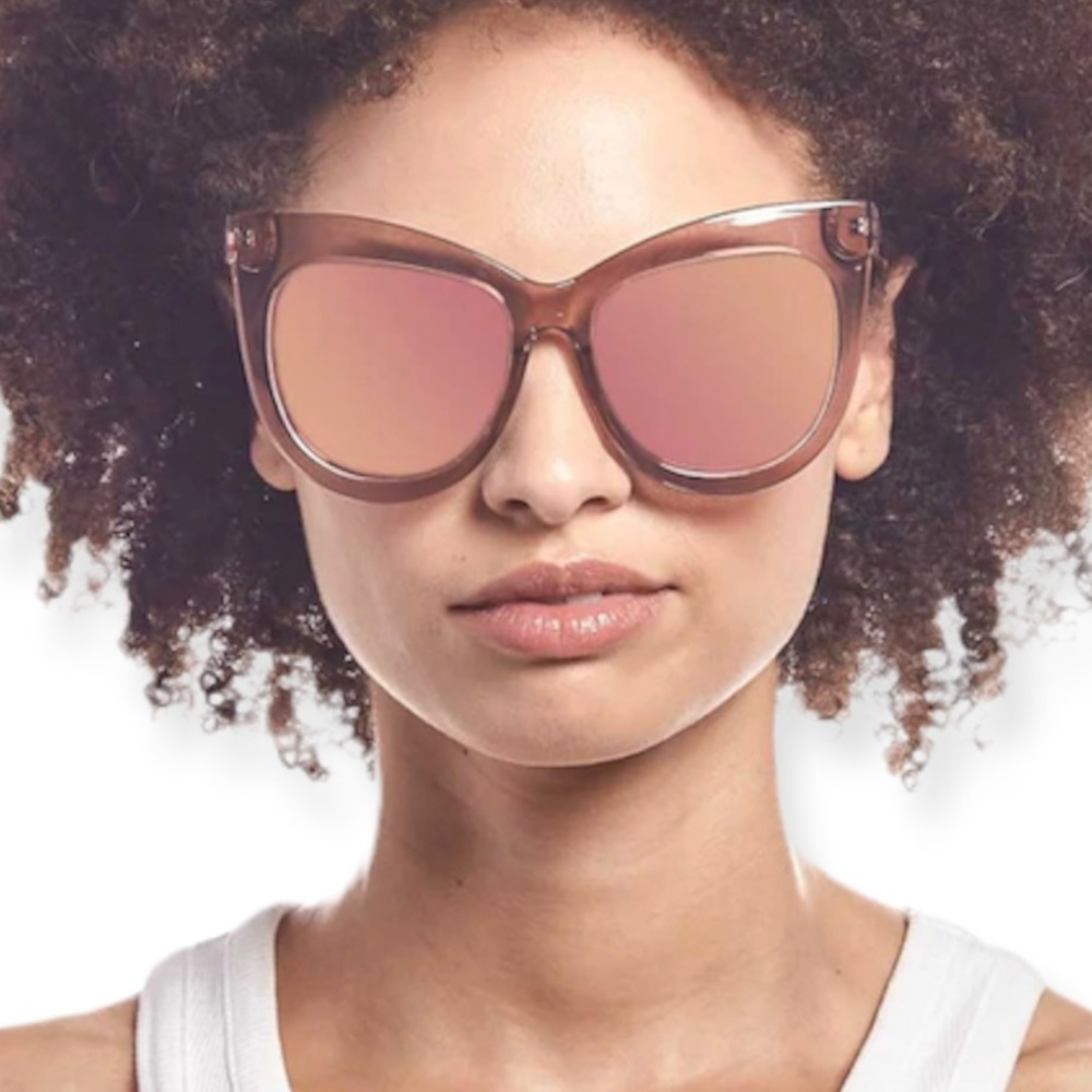 LE SPECS Hidden Treasure Sunglasses Rosewater Tan Frame Rose Mirror Lens NWT